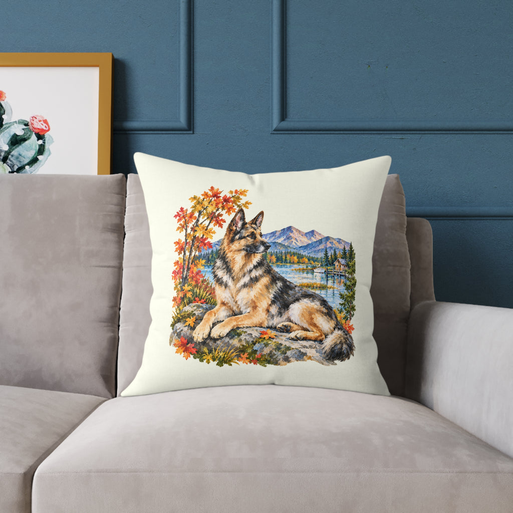 German Shepherd Scenic Autumn Throw Pillow Ivory Home Decor Collection Mountain Lake Dog Decor BarkingDog Shop