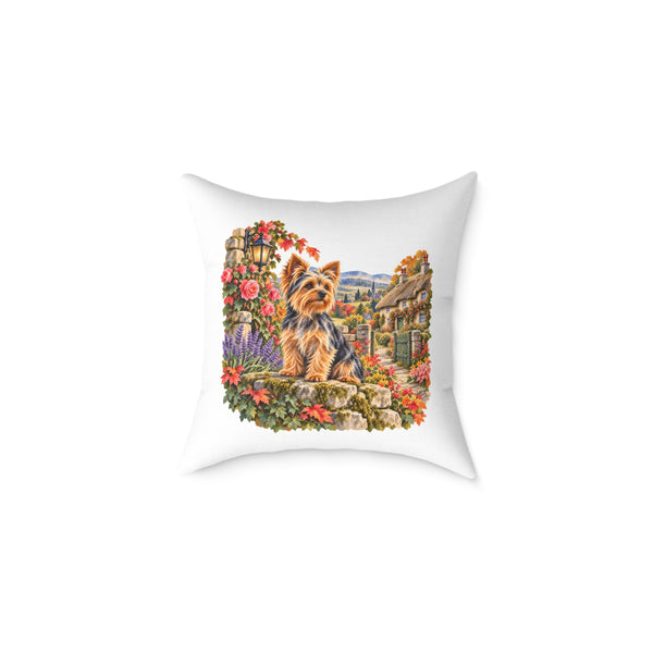 Yorkshire Terrier English Cottage Garden Throw Pillow White Home Decor Collection Romantic Floral Dog Decor BarkingDog Shop