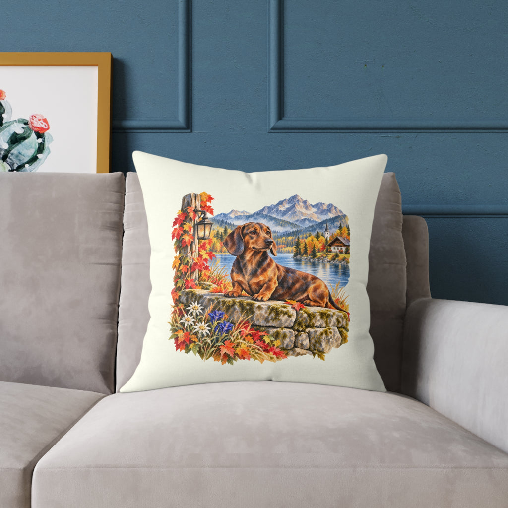 Dachshund Bavarian Alps Autumn Throw Pillow Ivory Home Decor Collection Alpine Lake Dog Decor BarkingDog Shop