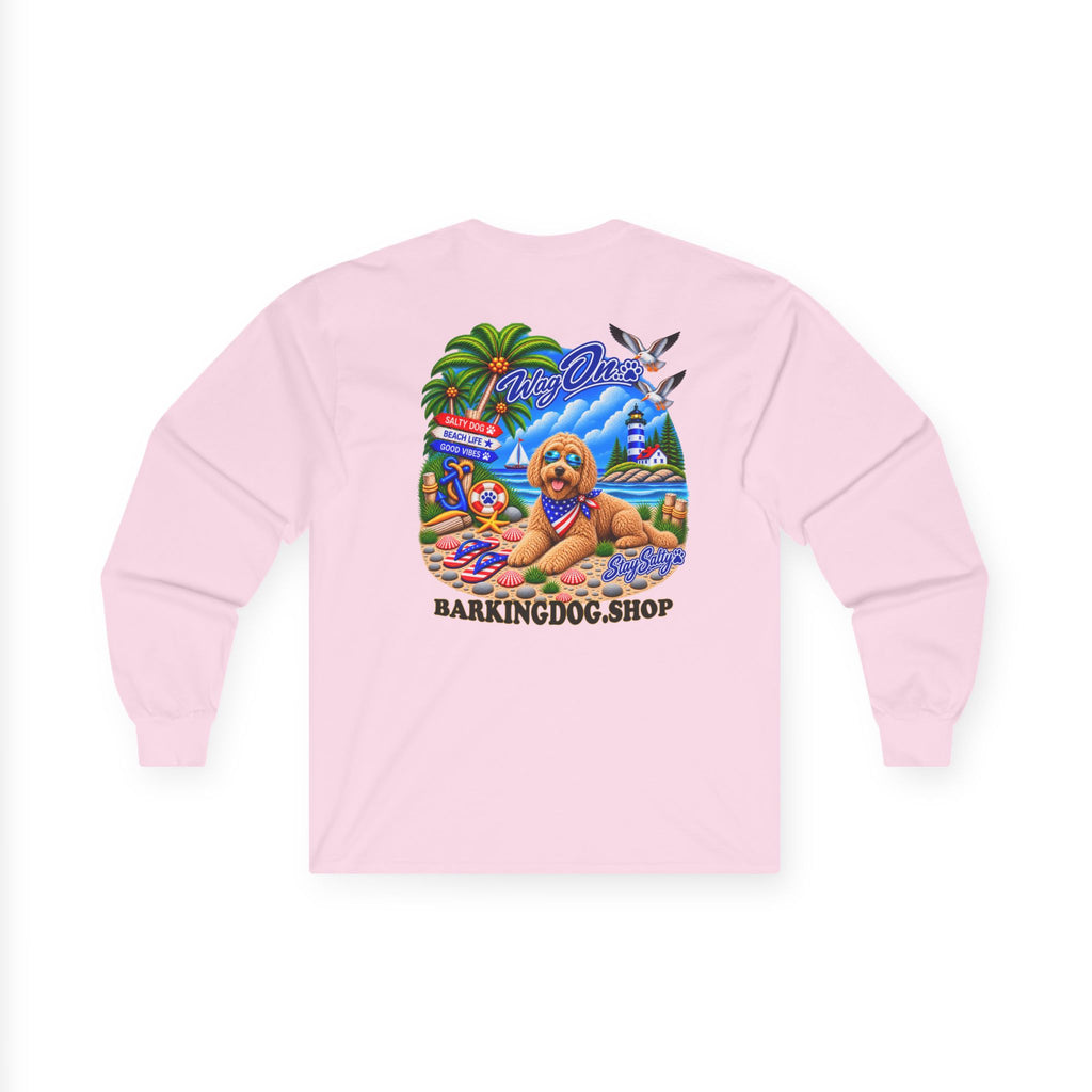 Golden Doodle Stay Salty Pup Long Sleeve T Shirt Beach Collection Coastal Dog Graphic Tee Wag On BarkingDog Shop