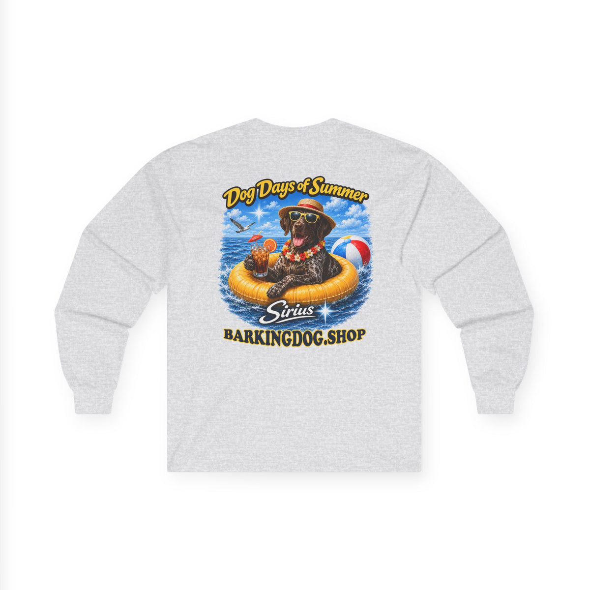 German Shorthaired Pointer Dog Days of Summer Inner Tube Long Sleeve T Shirt Beach Collection Floating Dog Graphic Tee Wag On BarkingDog Shop