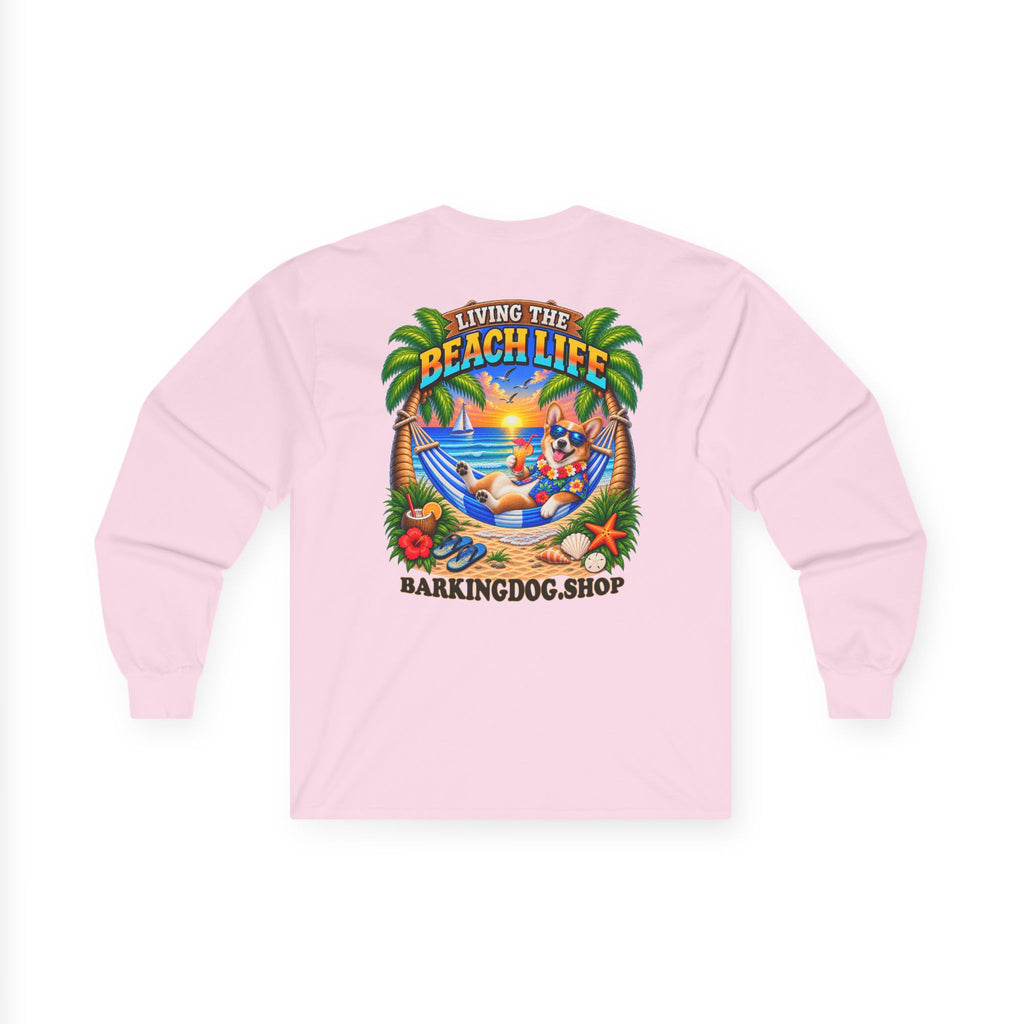 Pembroke Welsh Corgi Beach Life Canine Long Sleeve T Shirt Beach Collection Hammock Tropical Dog Graphic Tee Wag On BarkingDog Shop
