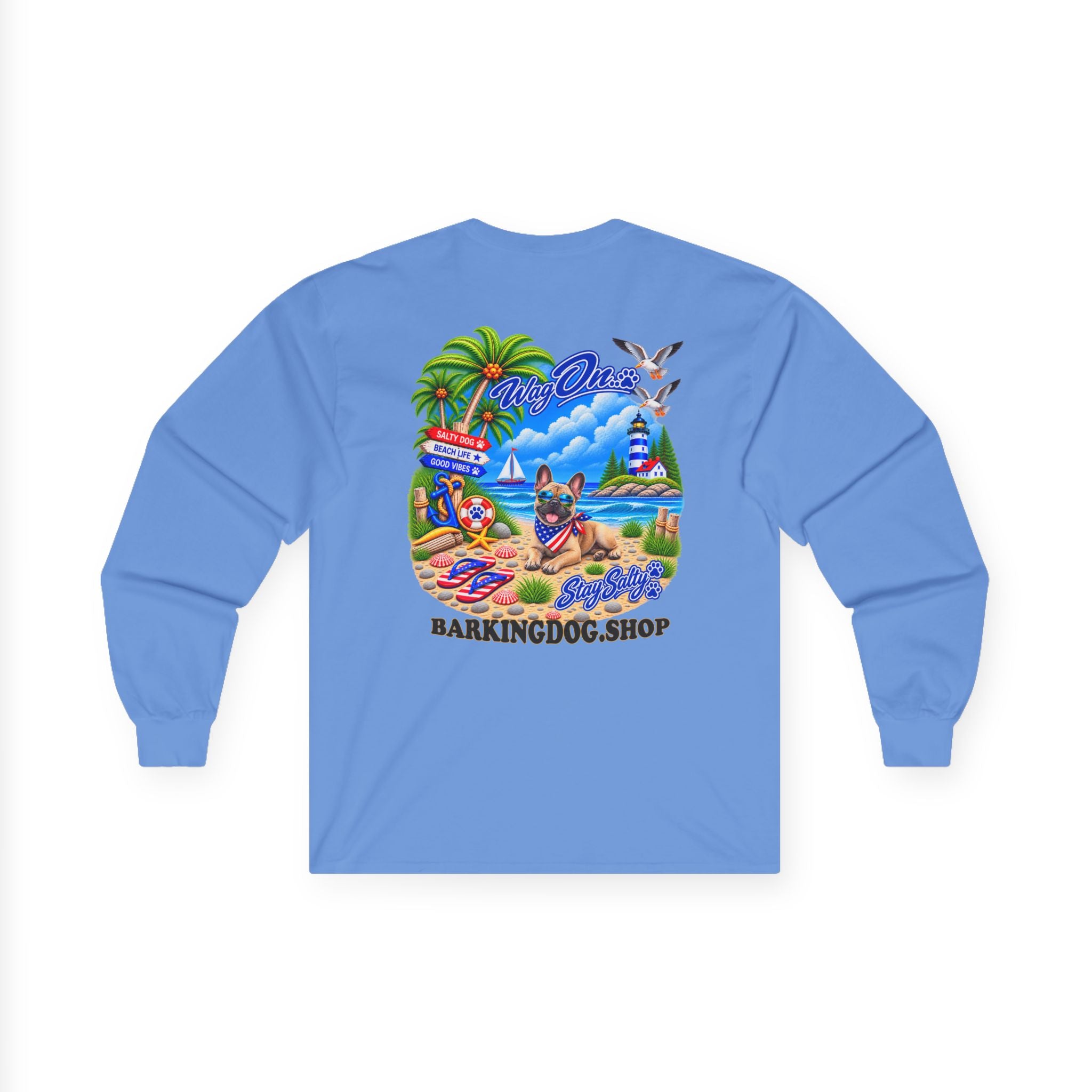 French Bulldog Stay Salty Pup Long Sleeve T Shirt Beach Collection Coastal Dog Graphic Tee Wag On BarkingDog Shop