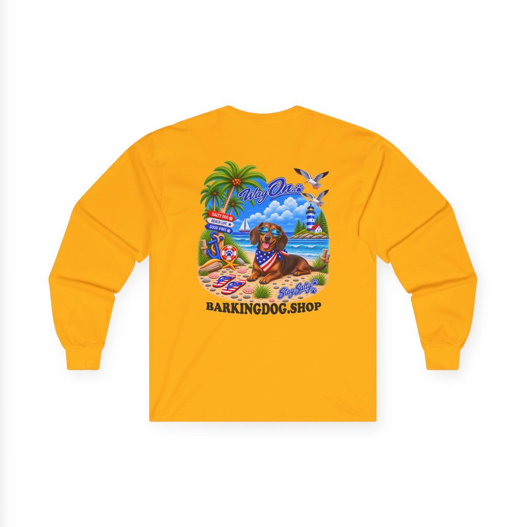 Dachshund Stay Salty Pup Long Sleeve T Shirt Beach Collection Coastal Dog Graphic Tee Wag On BarkingDog Shop