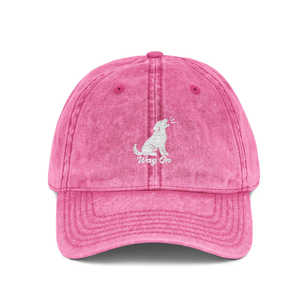 Embroidered Vintage Dog Cap - 'Wag On' Washed Baseball Hat