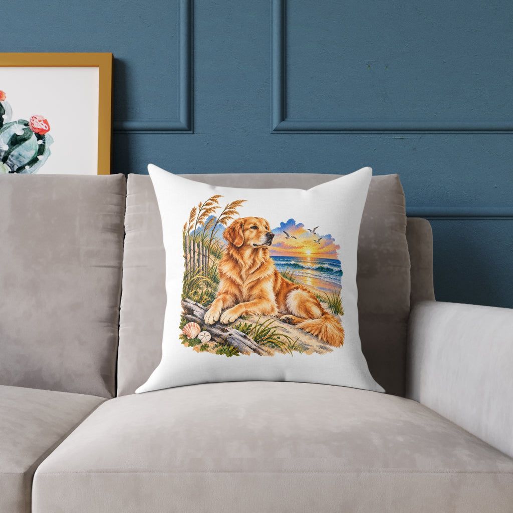 Golden Retriever Coastal North Carolina Sunrise Throw Pillow White Home Decor Collection Beach Dog Decor BarkingDog Shop