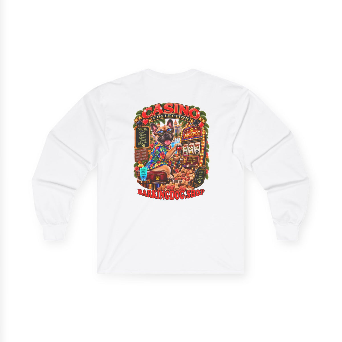 French Bulldog Slots Long Sleeve T Shirt Casino Collection Vintage Casino Dog Graphic Tee Wag On BarkingDog Shop