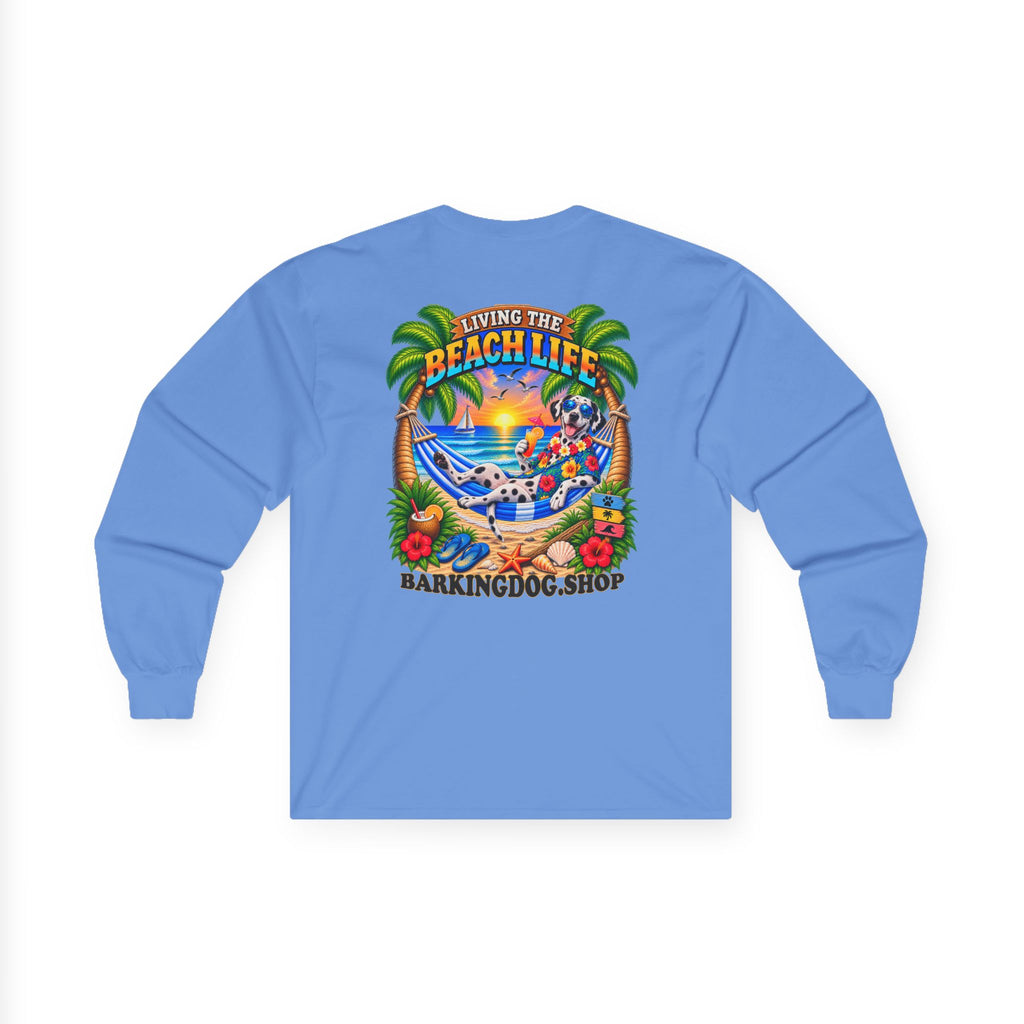Dalmatian Beach Life Canine Long Sleeve T Shirt Beach Collection Hammock Tropical Dog Graphic Tee Wag On BarkingDog Shop
