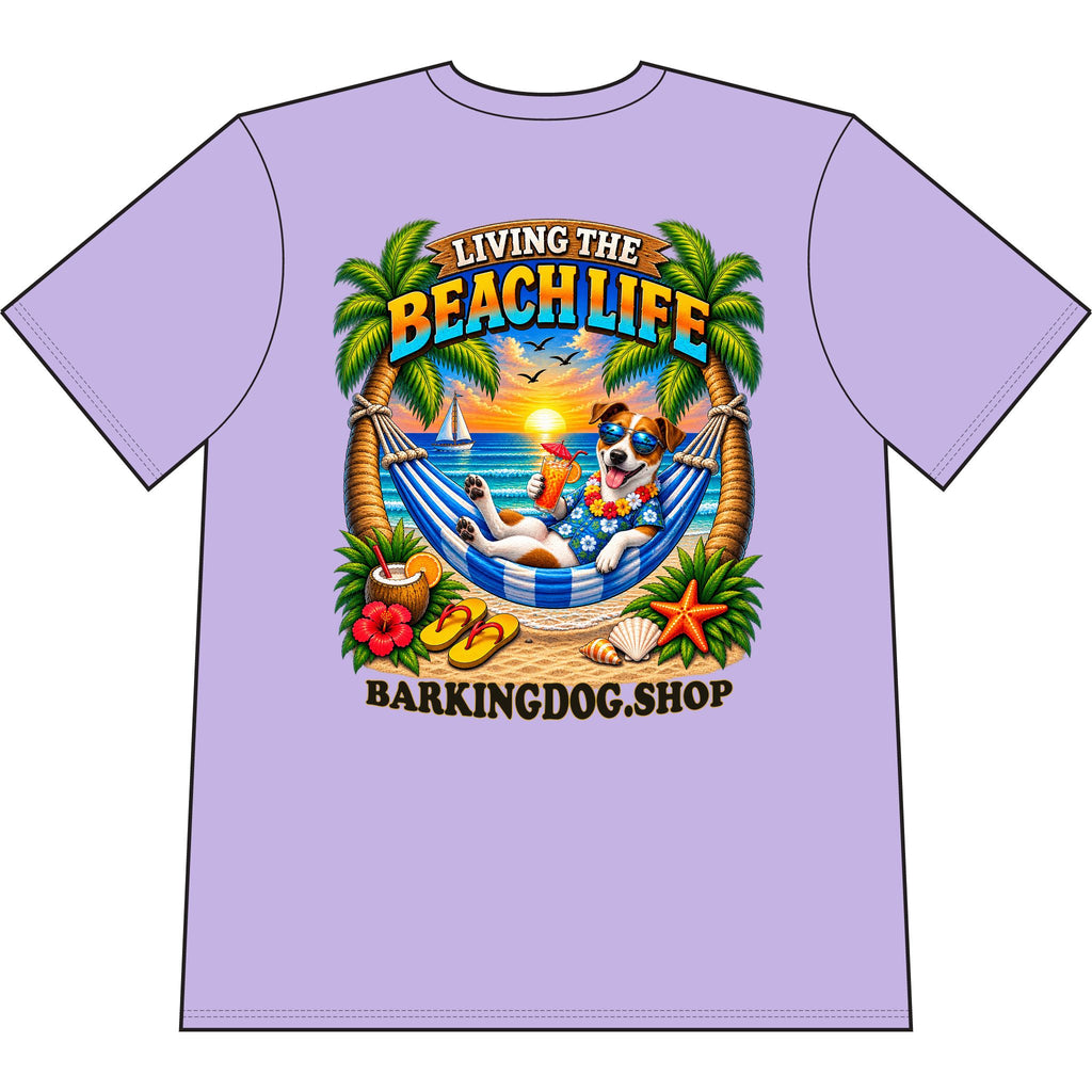 Jack Russell Beach Life Canine T Shirt Beach Collection Living the Beach Life Tropical Graphic Tee Wag On BarkingDog Shop