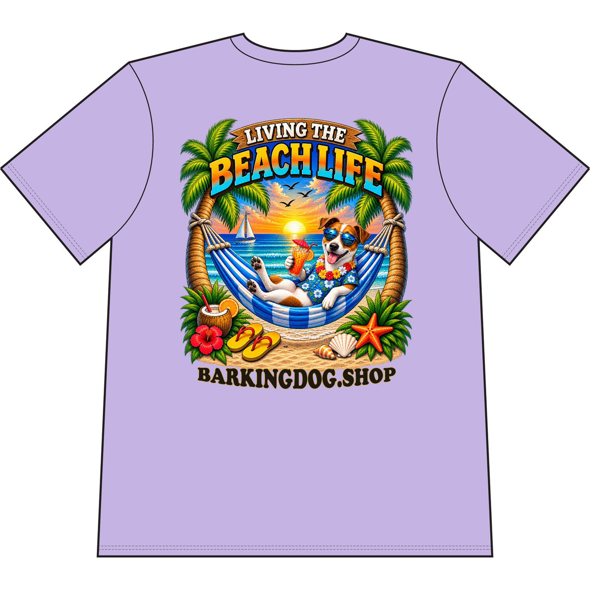 Jack Russell Beach Life Canine T Shirt Beach Collection Living the Beach Life Tropical Graphic Tee Wag On BarkingDog Shop