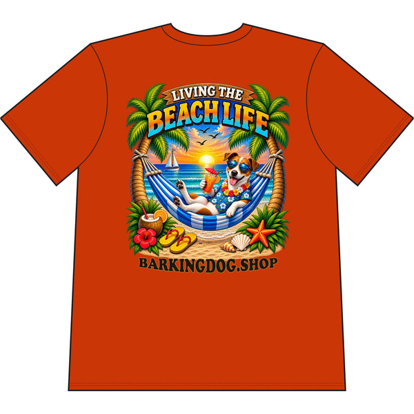Jack Russell Beach Life Canine T Shirt Beach Collection Living the Beach Life Tropical Graphic Tee Wag On BarkingDog Shop