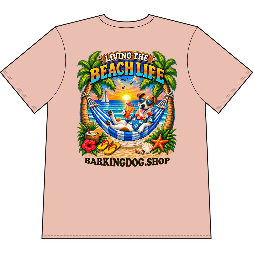 Jack Russell Beach Life Canine T Shirt Beach Collection Living the Beach Life Tropical Graphic Tee Wag On BarkingDog Shop