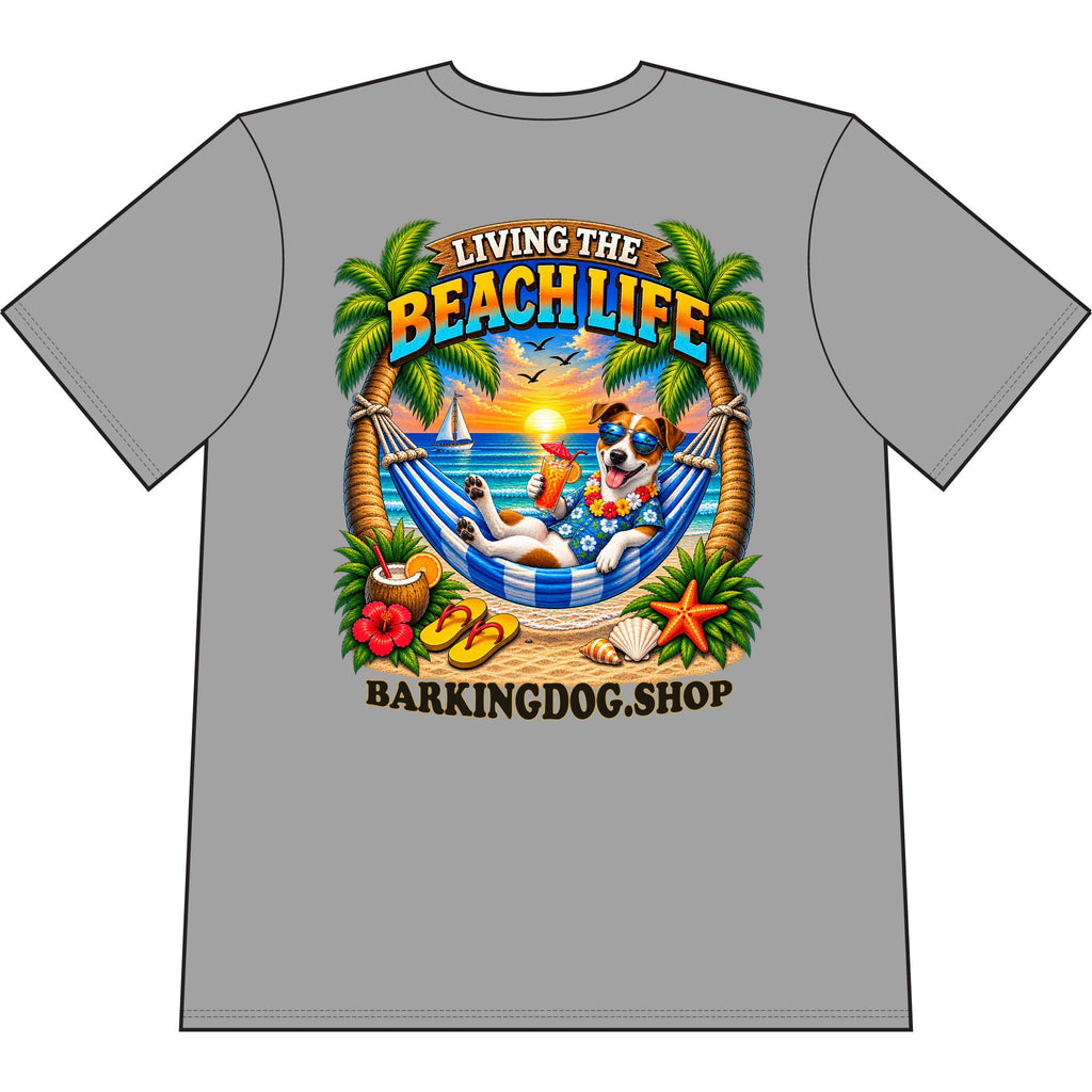 Jack Russell Beach Life Canine T Shirt Beach Collection Living the Beach Life Tropical Graphic Tee Wag On BarkingDog Shop