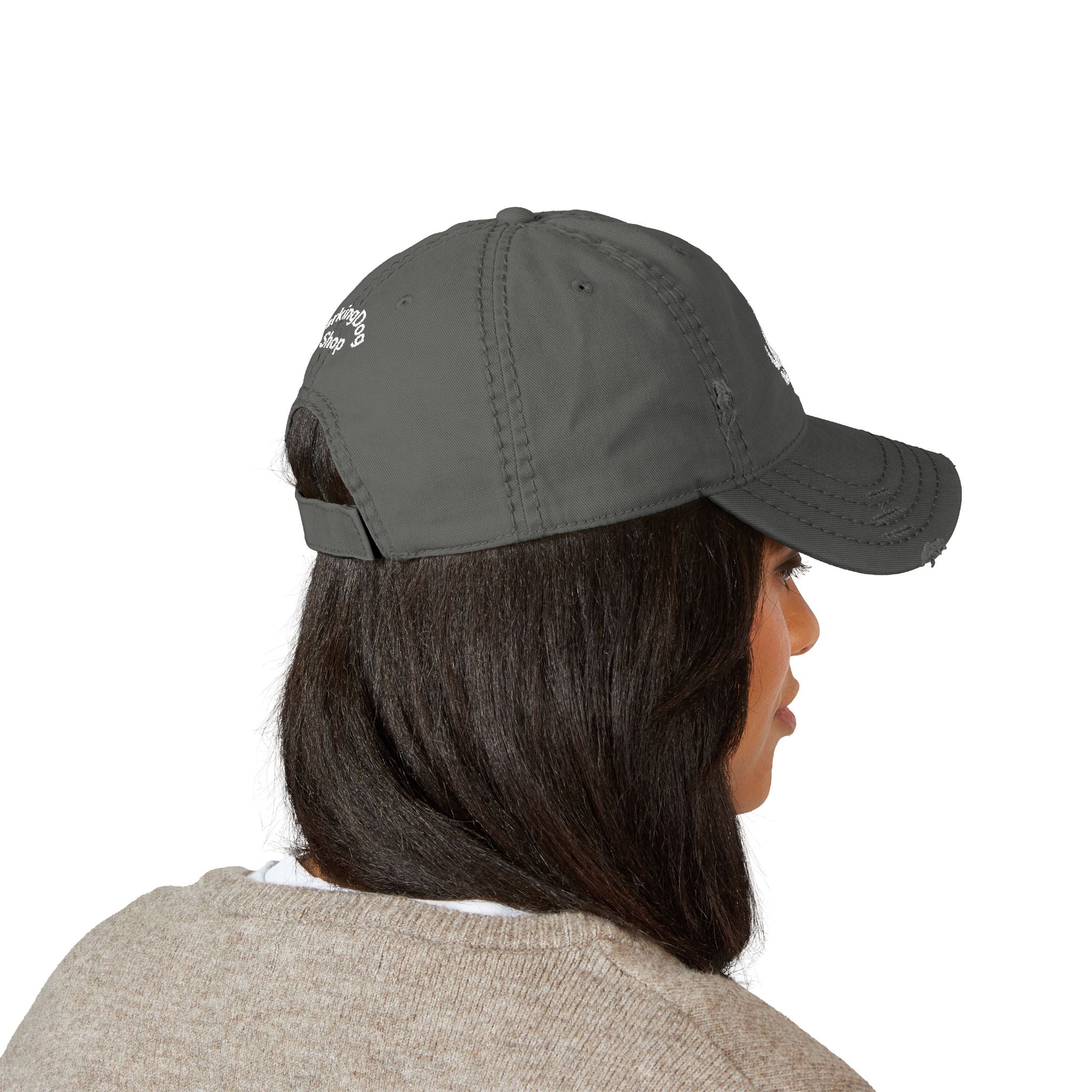 Distressed Embroidered Hat — 'Wag On' Dog Silhouette Cap