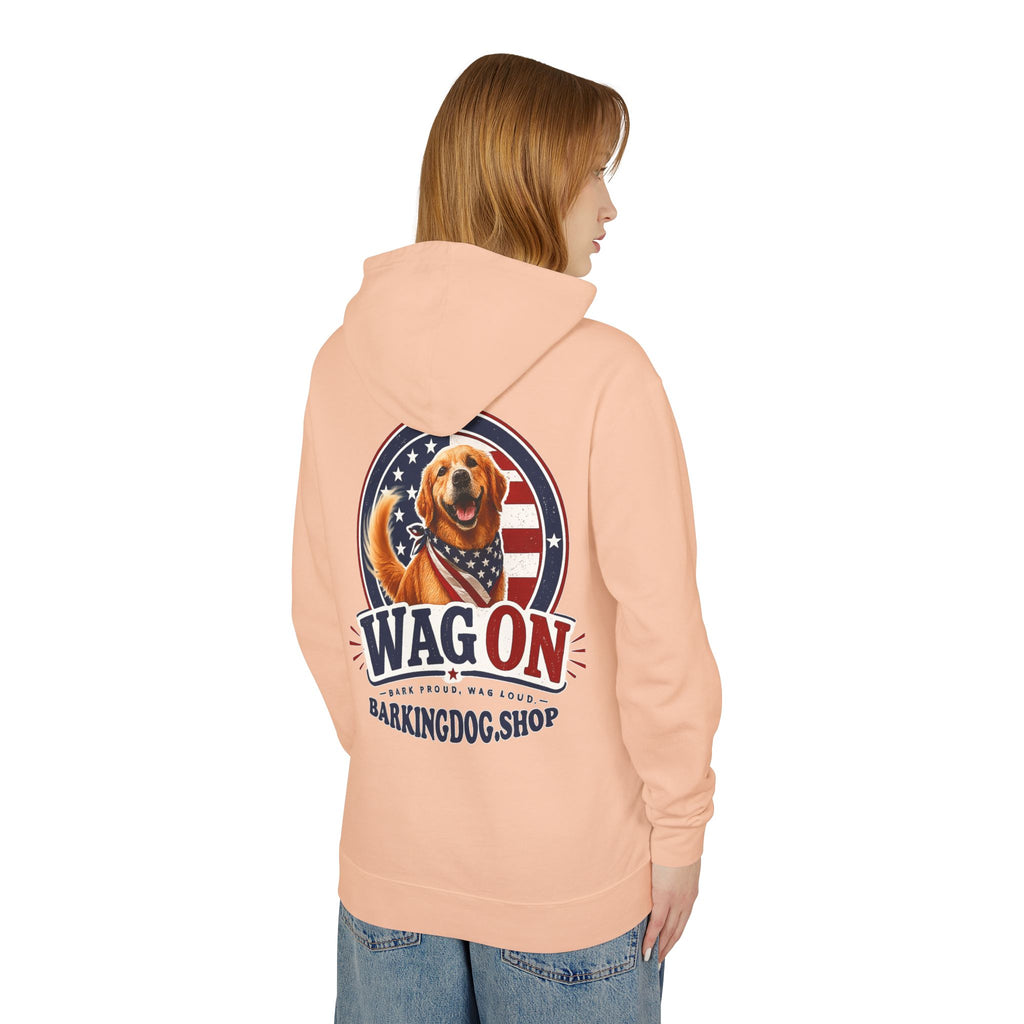 Wag On Dog Hoodie — Patriotic Golden Retriever Lightweight Pullover