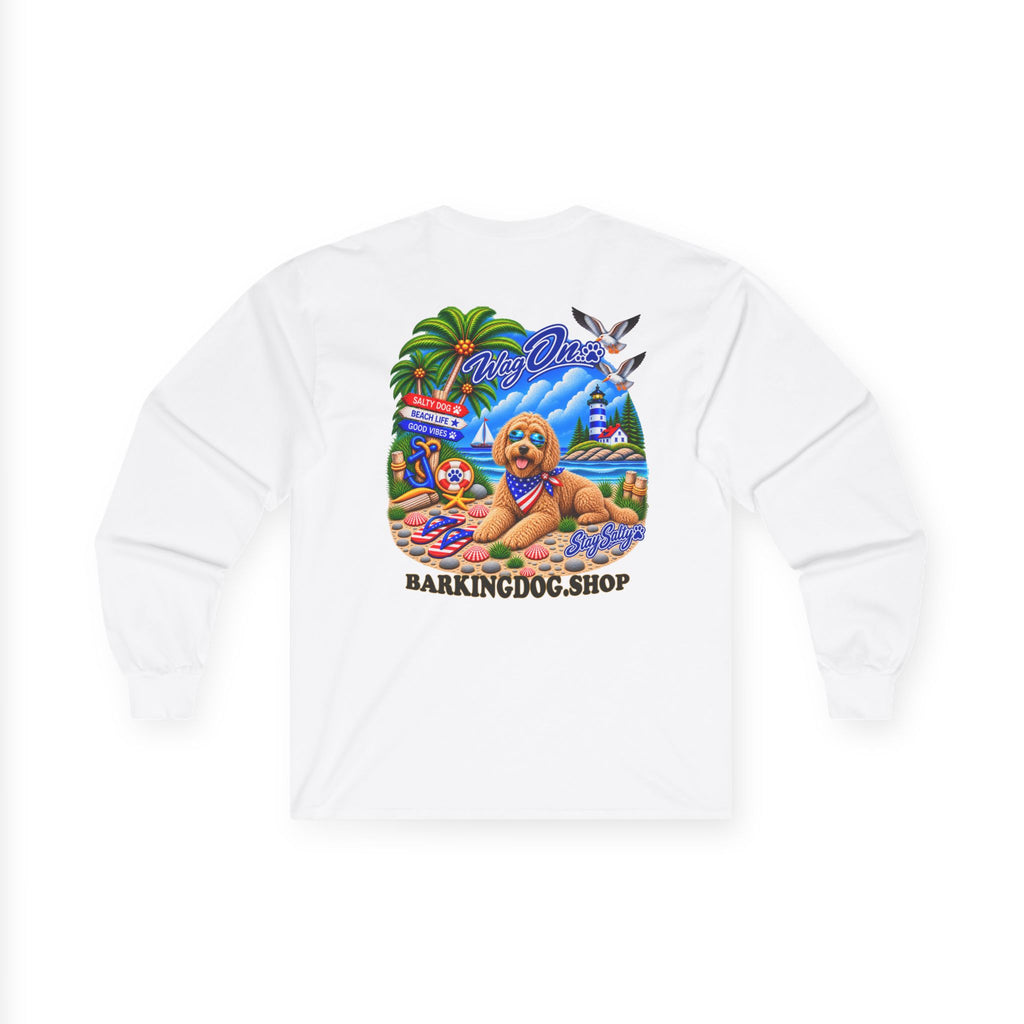 Golden Doodle Stay Salty Pup Long Sleeve T Shirt Beach Collection Coastal Dog Graphic Tee Wag On BarkingDog Shop