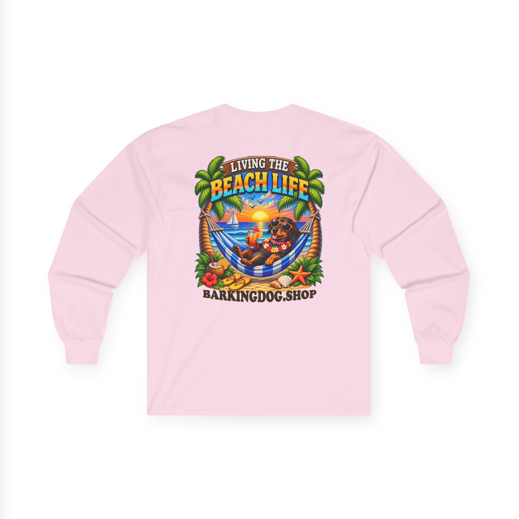 Dachshund Beach Life Canine Long Sleeve T Shirt Beach Collection Hammock Tropical Dog Graphic Tee Wag On BarkingDog Shop