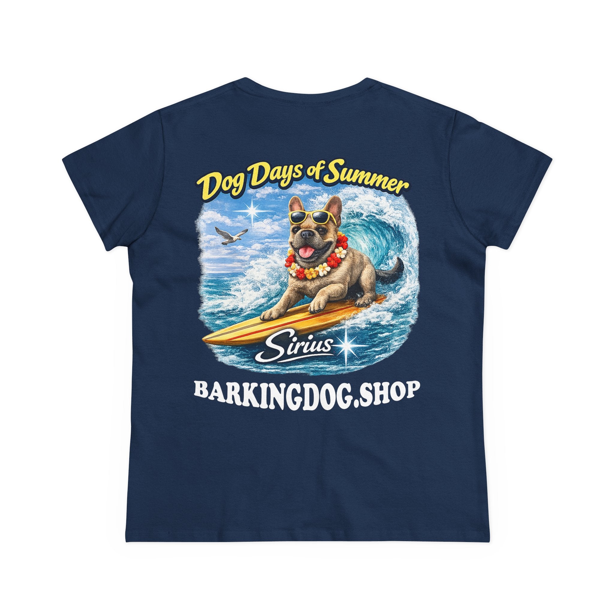 French Bull Dog Surfboard T-Shirt Wag On™ Dog Days of Summer
