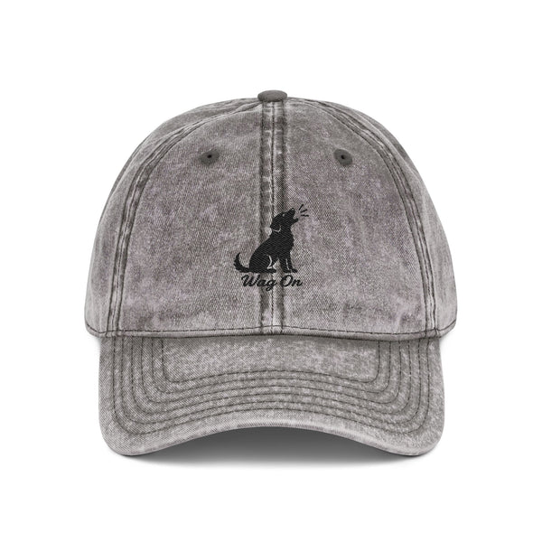 Embroidered Vintage Dog Cap - 'Wag On' Washed Baseball Hat