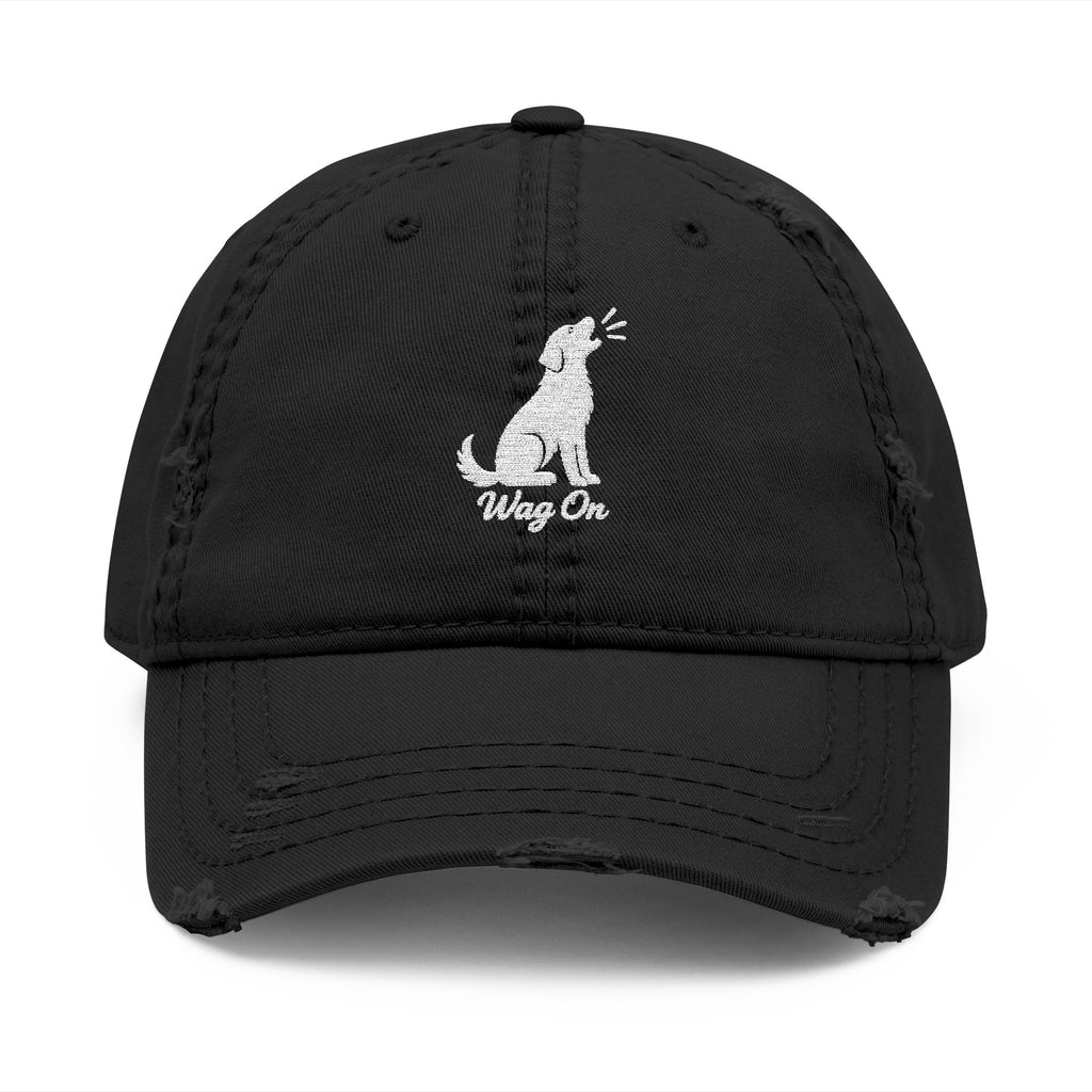 Distressed Embroidered Hat — 'Wag On' Dog Silhouette Cap