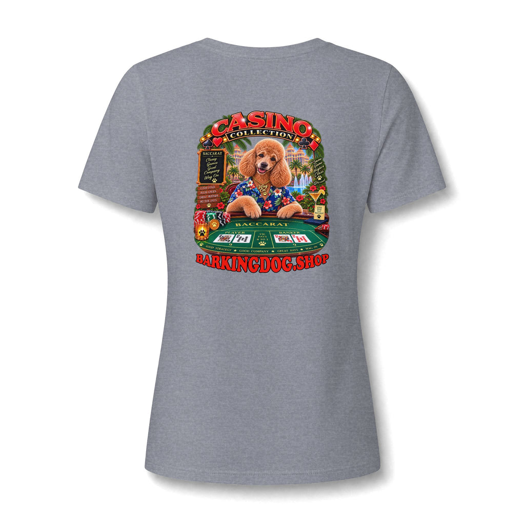 Poodle Baccarat Womens V Neck T Shirt Casino Collection Funny Casino Dog Graphic Tee Wag On BarkingDog Shop