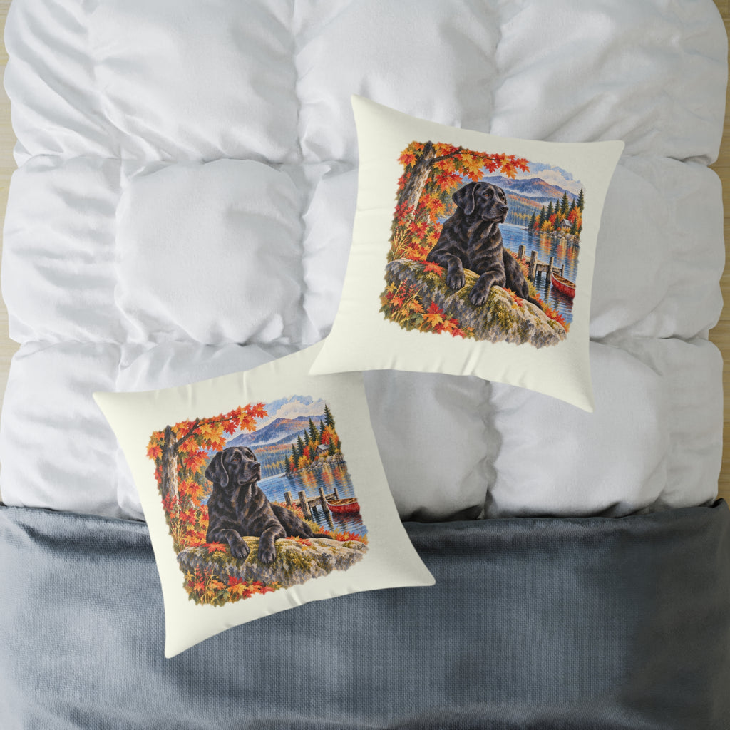 Black Labrador Maine Lake Autumn Throw Pillow Ivory Home Decor Collection Fall Mountain Dog Decor BarkingDog Shop