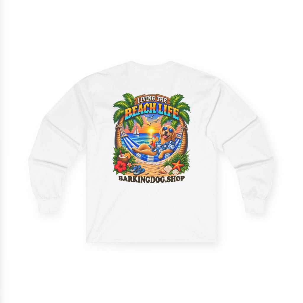 Golden Retriever Beach Life Canine Long Sleeve T Shirt Beach Collection Hammock Tropical Dog Graphic Tee Wag On BarkingDog Shop