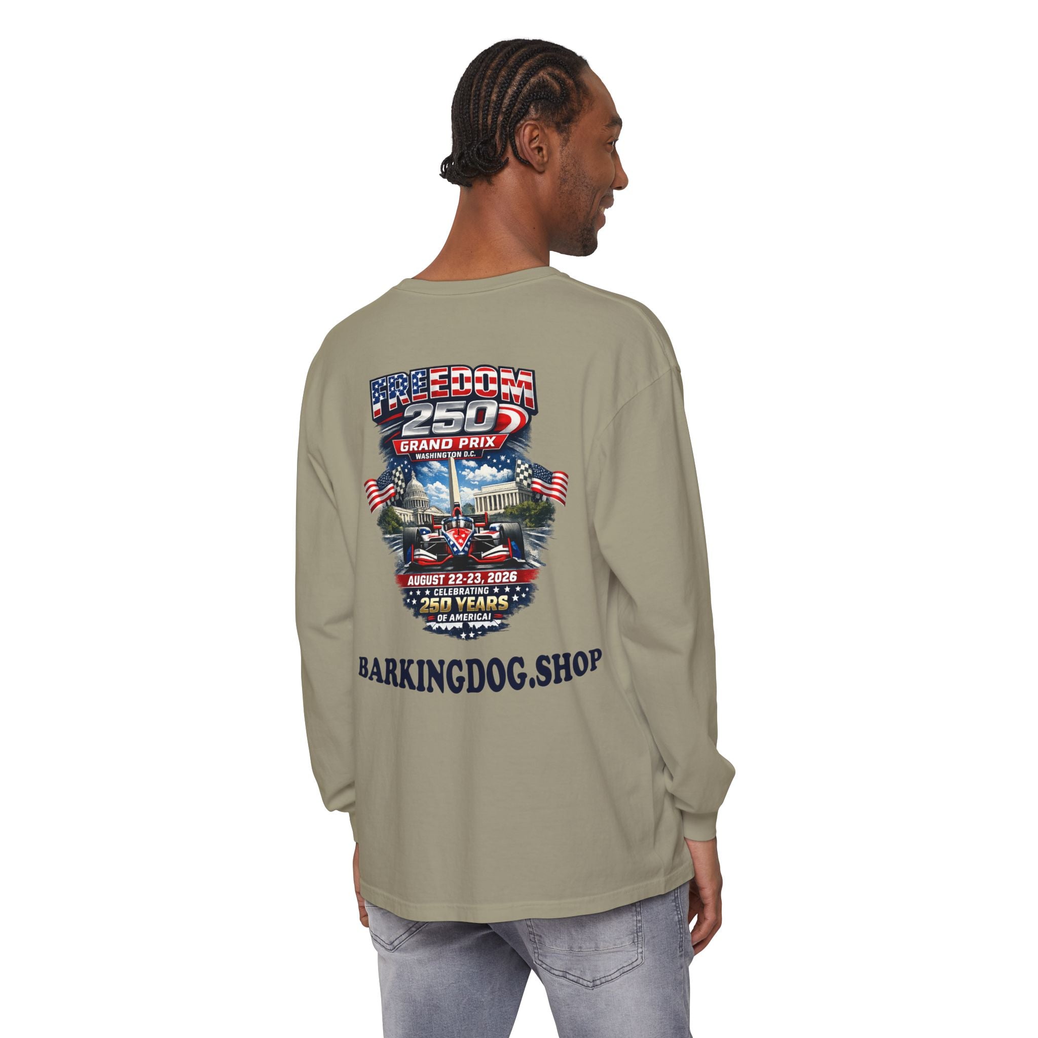 Freedom 250 Grand Prix Long Sleeve T-Shirt — "Wag On" Dog Rally Race Tee