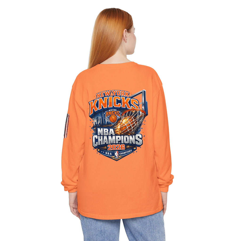 New York Knicks 2026 NBA Champions Long Sleeve T‑Shirt — 'Wag On' Dog Logo