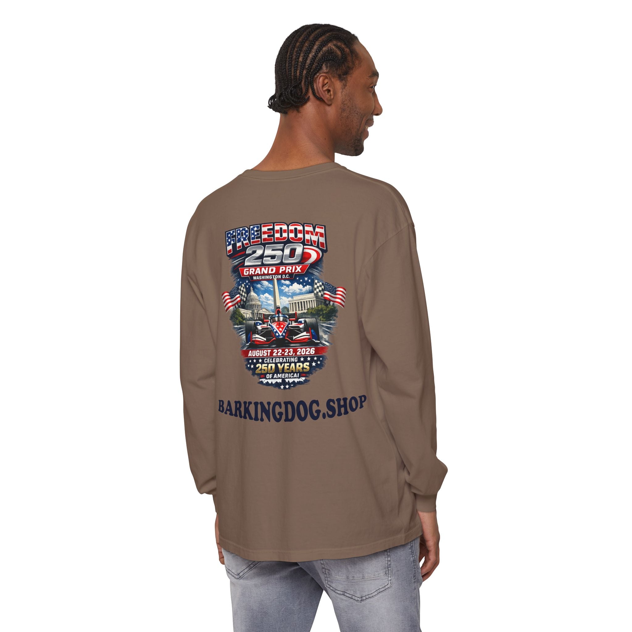 Freedom 250 Grand Prix Long Sleeve T-Shirt — "Wag On" Dog Rally Race Tee