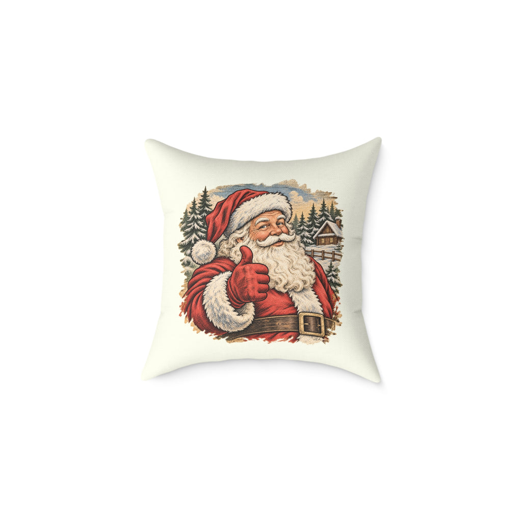 Santa Thumbs Up Woodcut Relief Throw Cushion Ivory Holiday Decoration BarkingDog Shop