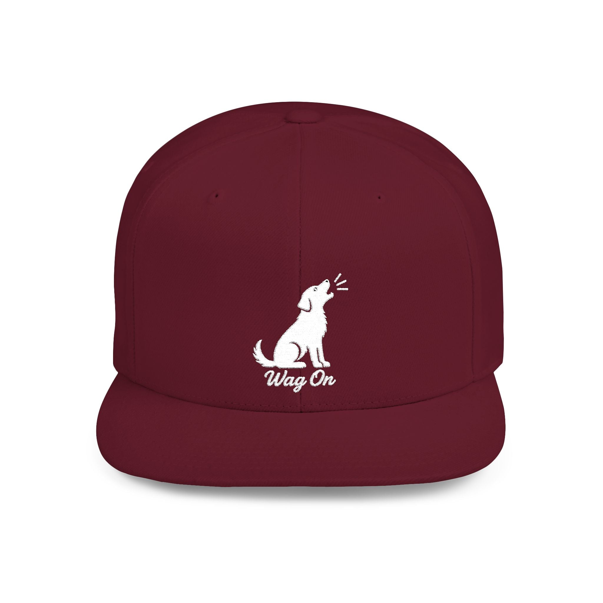 Copy of Wag On Snapback Hat — Embroidered Howling Dog Flat Bill Cap