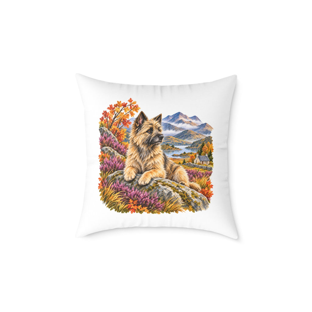 Cairn Terrier Scottish Highlands Autumn Throw Pillow White Home Decor Collection Scenic Dog Decor BarkingDog Shop