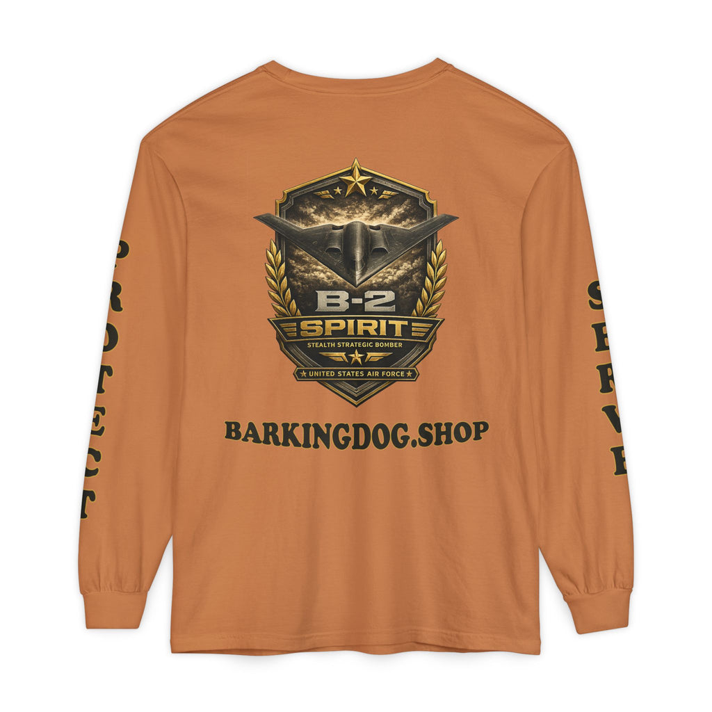 B-2 Spirit Stealth Bomber Long Sleeve Tee — Barking Dog 'Wag On' Military Air Force Tribute