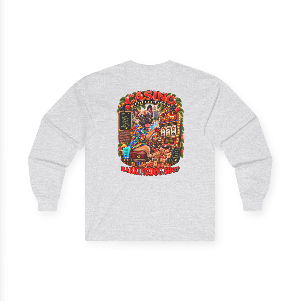 French Bulldog Slots Long Sleeve T Shirt Casino Collection Vintage Casino Dog Graphic Tee Wag On BarkingDog Shop