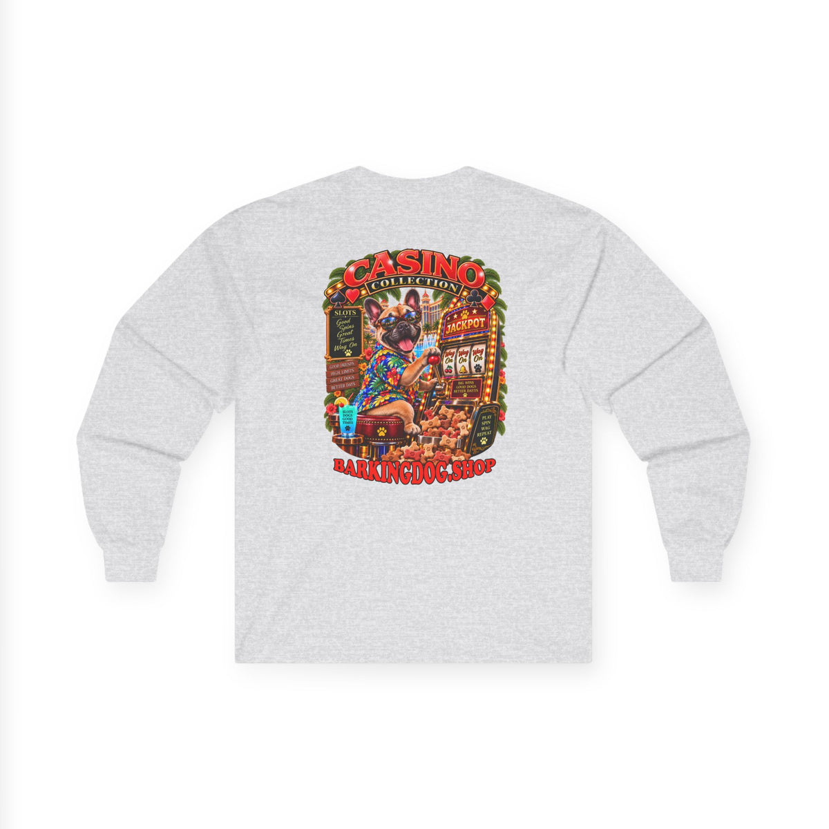 French Bulldog Slots Long Sleeve T Shirt Casino Collection Vintage Casino Dog Graphic Tee Wag On BarkingDog Shop