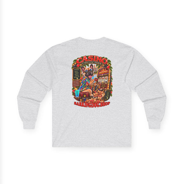 French Bulldog Slots Long Sleeve T Shirt Casino Collection Vintage Casino Dog Graphic Tee Wag On BarkingDog Shop