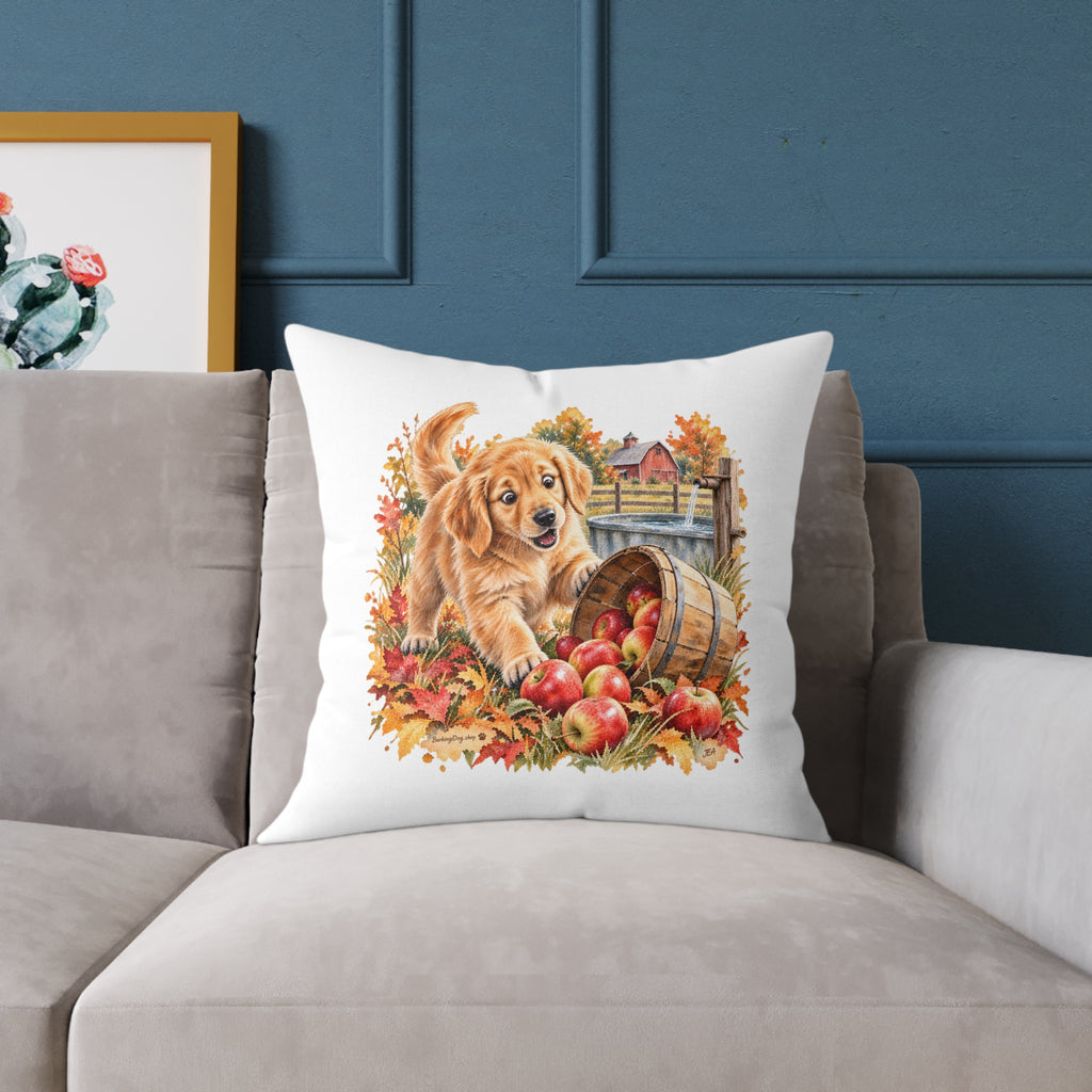 Golden Retriever Puppy Spilled Apples Throw Pillow White Home Decor Collection Farmhouse Dog Decor BarkingDog Shop