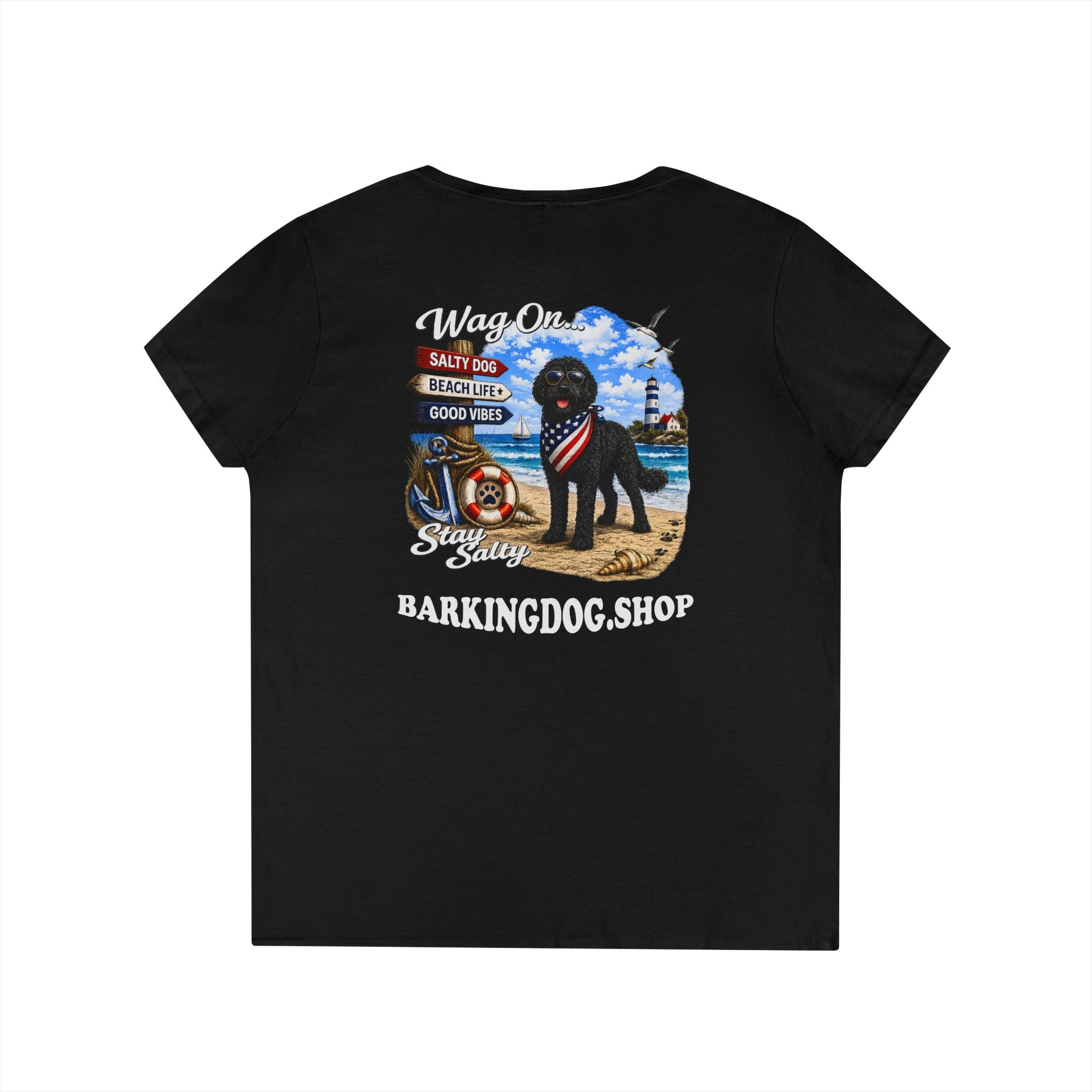 Black Bernedoodle  T Shirt Stay Salty Beach Dog Lover Graphic Tee Wag On BarkingDog Shop