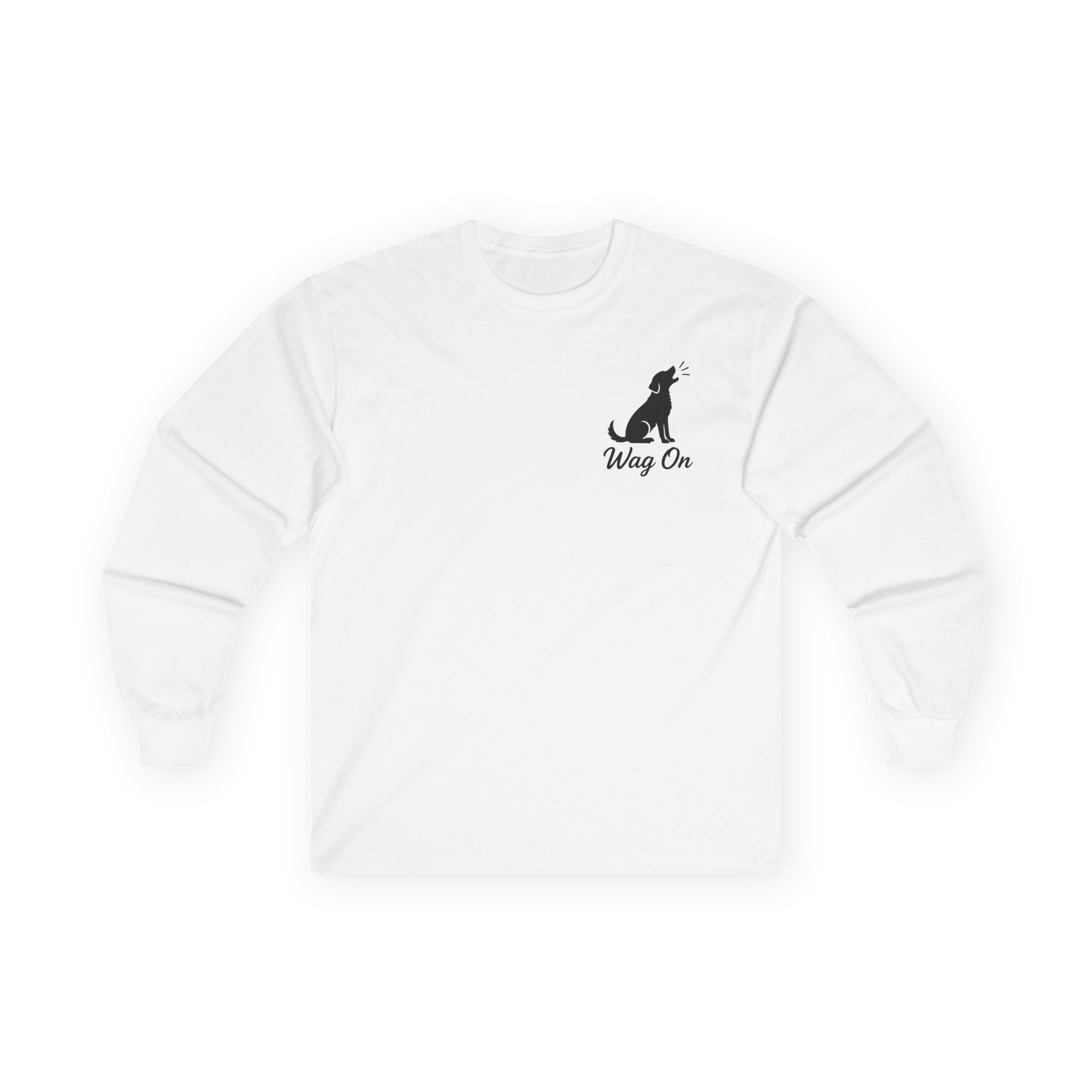White Long Sleeve Tee — Minimal Text Repeat Graphic