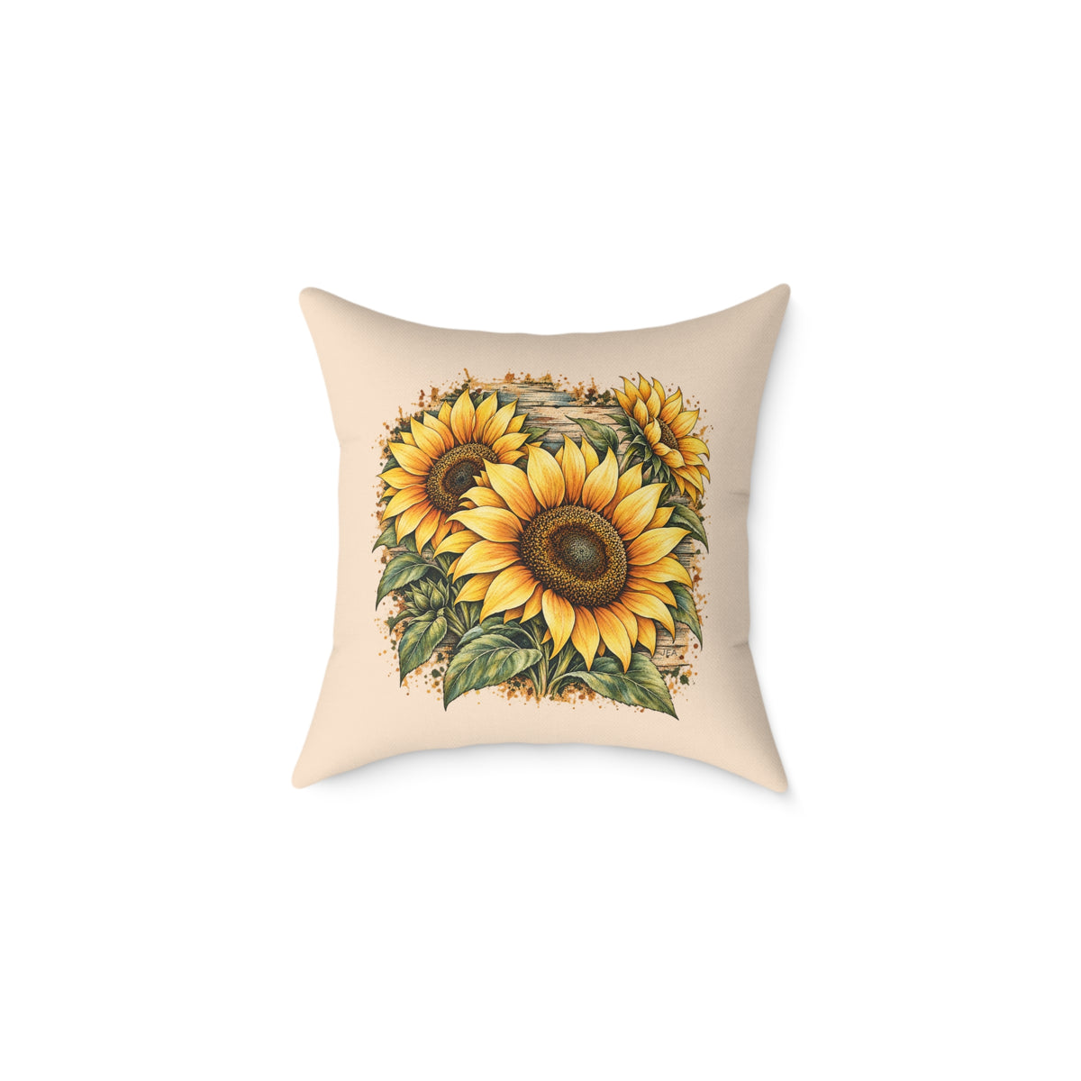 Sunflower Woodcut Relief Throw Pillow Warm Peach Floral Farmhouse Home Decor BarkingDog Shop