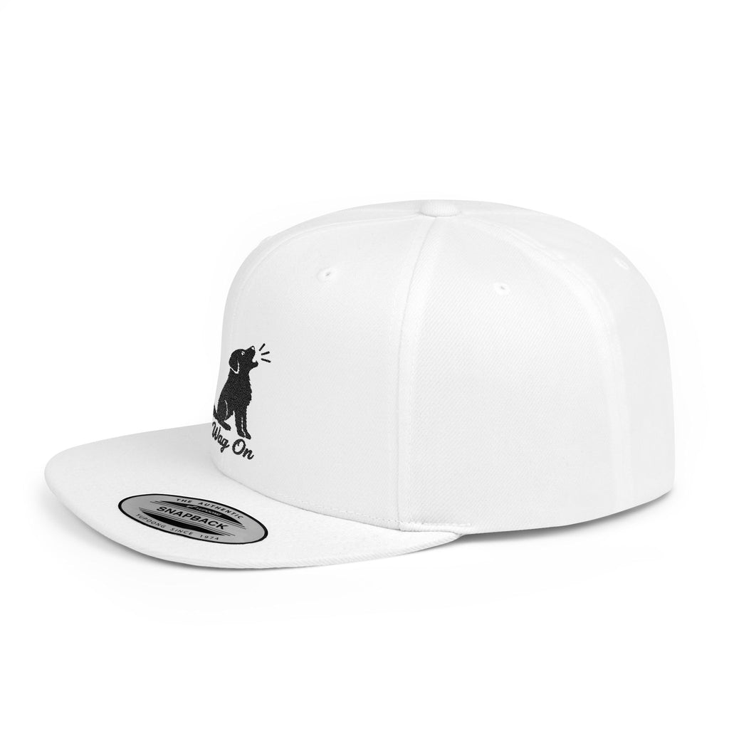 Wag On Snapback Hat — Embroidered Howling Dog Flat Bill Cap