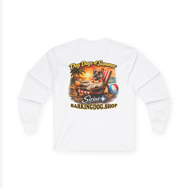 French Bulldog Dog Days of Summer Beach Chair Long Sleeve T Shirt Beach Collection Relaxing Dog Graphic Tee Wag On BarkingDog Shop