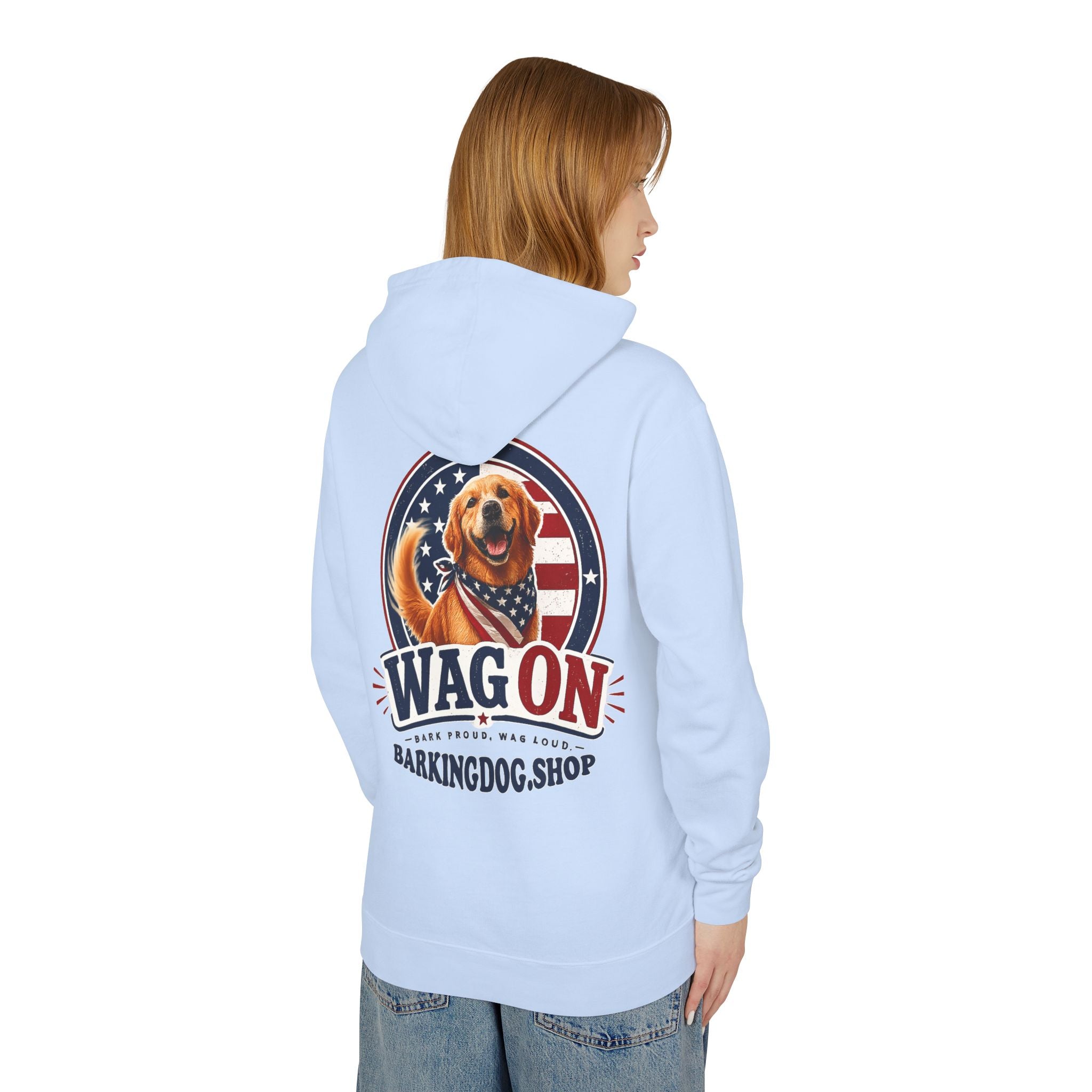 Wag On Dog Hoodie — Patriotic Golden Retriever Lightweight Pullover