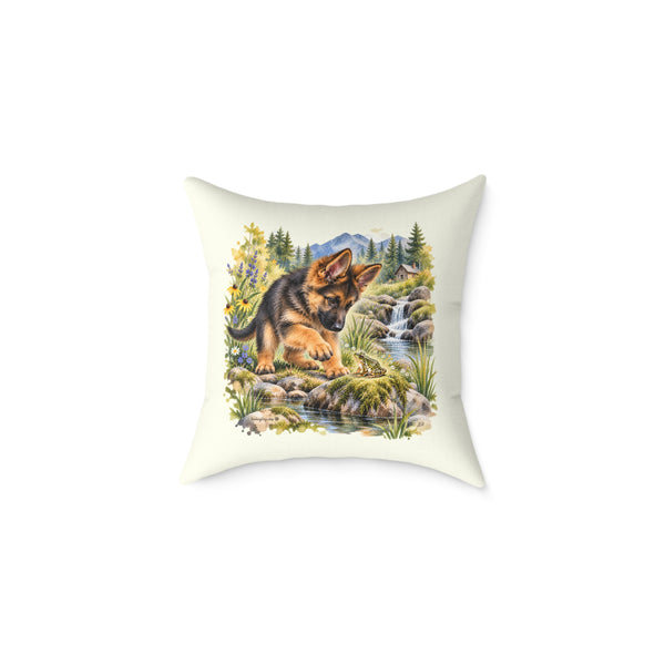 German Shepherd Puppy Frog Creek Throw Pillow Ivory Home Decor Collection Woodland Watercolor Dog Decor BarkingDog Shop
