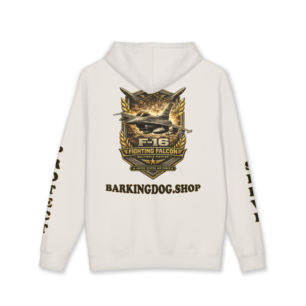F-16 Fighting Falcon Jet Hoodie — Barking Dog 'Wag On' Military Air Force Tribute