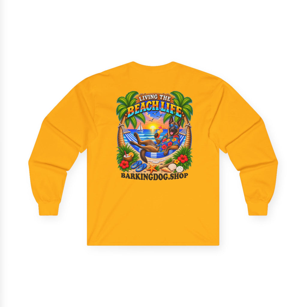 Belgian Malinois Beach Life Canine Long Sleeve T Shirt Beach Collection Hammock Tropical Dog Graphic Tee Wag On BarkingDog Shop