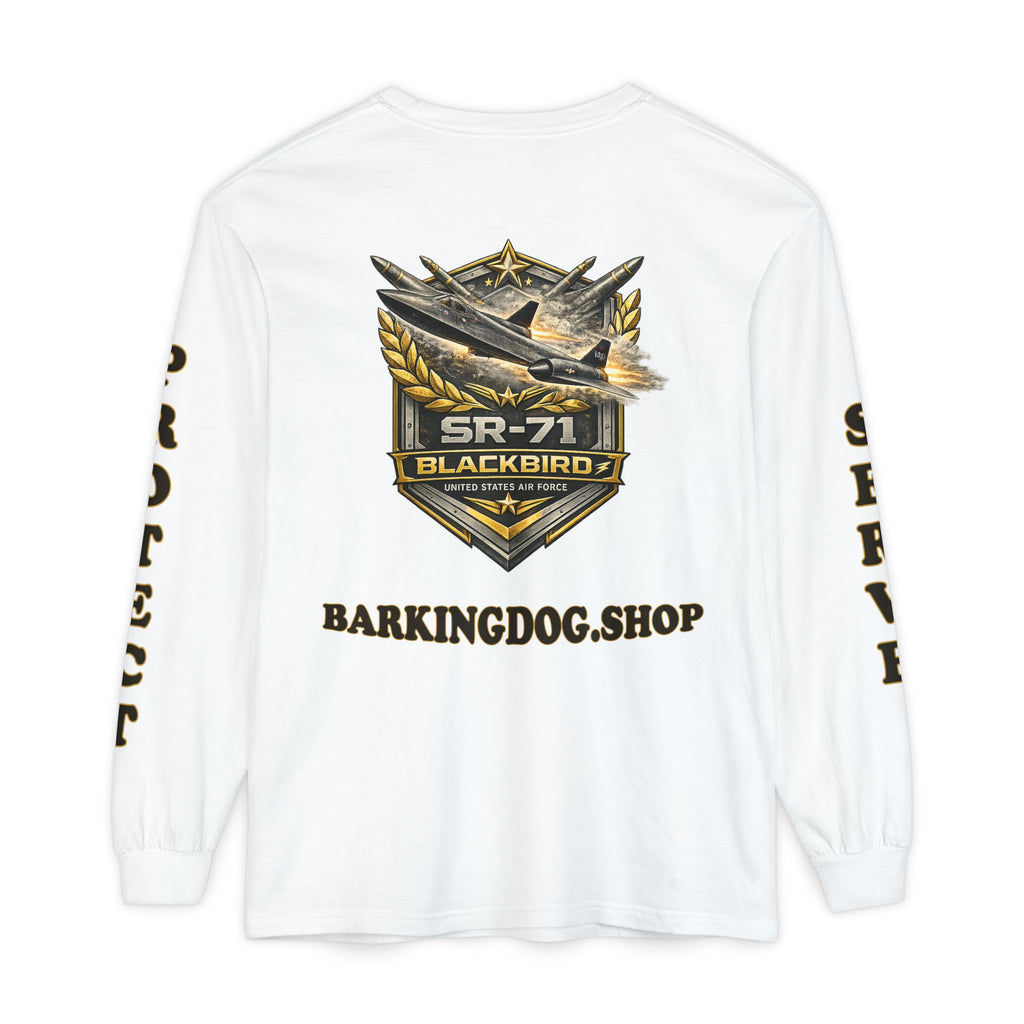 SR-71 Blackbird Long Sleeve Tee — Barking Dog 'Wag On' Military Air Force Tribute