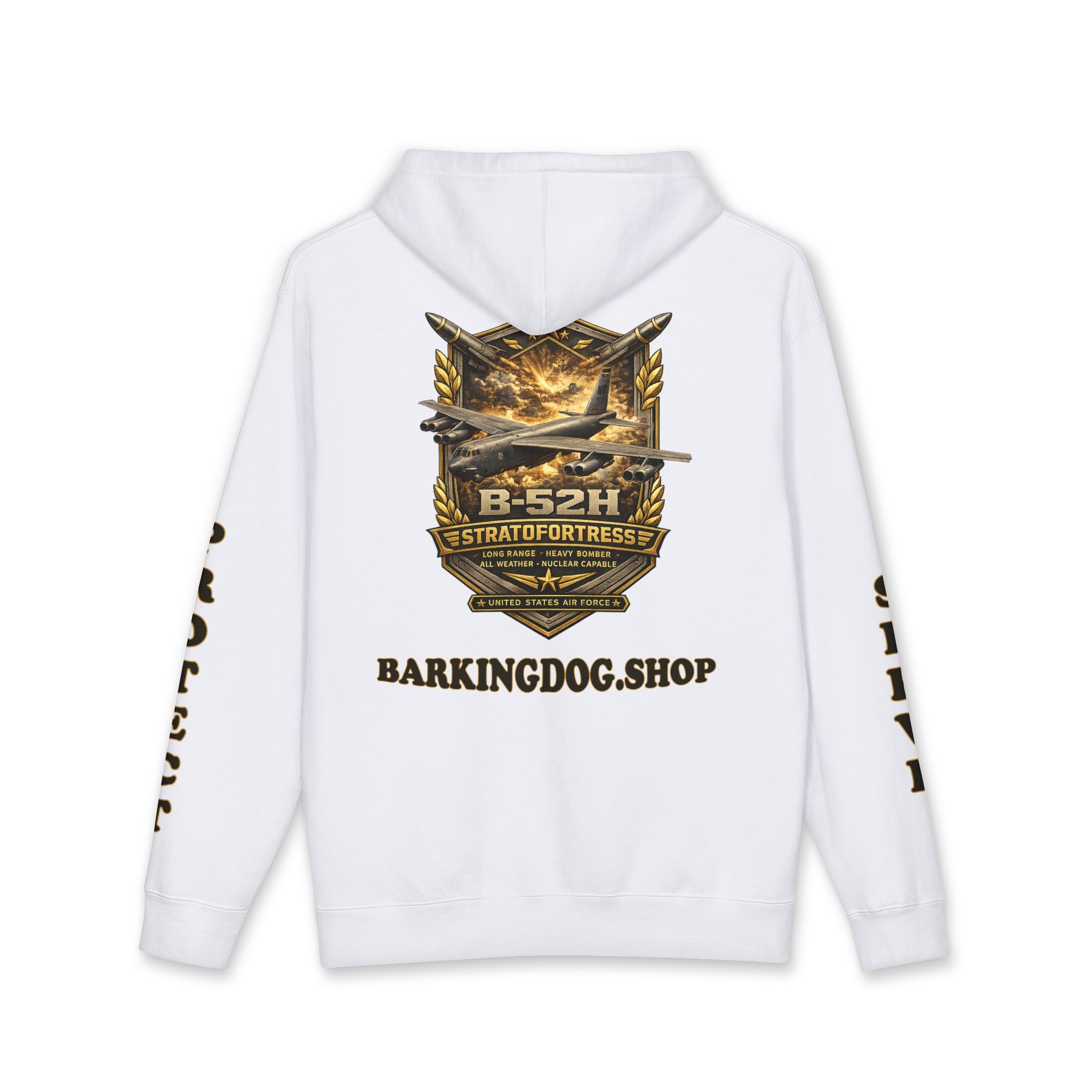 B-52H Stratofortress Heavy Bomber Airplane Hoodie — Barking Dog 'Wag On' Military Air Force Tribute