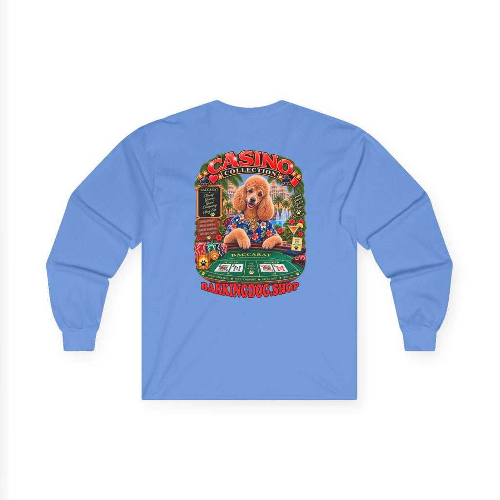 Poodle Baccarat Long Sleeve T Shirt Casino Collection Vintage Casino Dog Graphic Tee Wag On BarkingDog Shop
